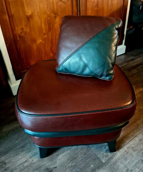 Vintage leren hocker in bordeauxrood en flessengroen